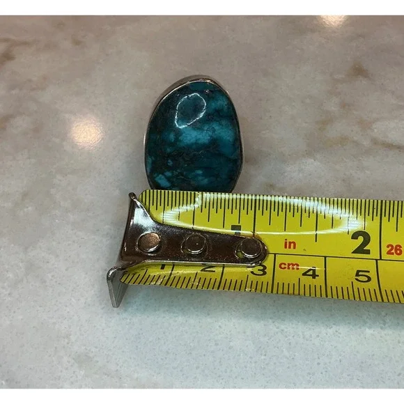 Sterling Silver 925 Turquoise Statement Ring Size‎ 7.5 Oval Stone Band - Picture 5 of 7